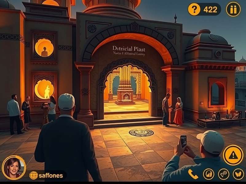 Saffron Secrets Seekers gameplay screenshot showing Indian temple exploration
